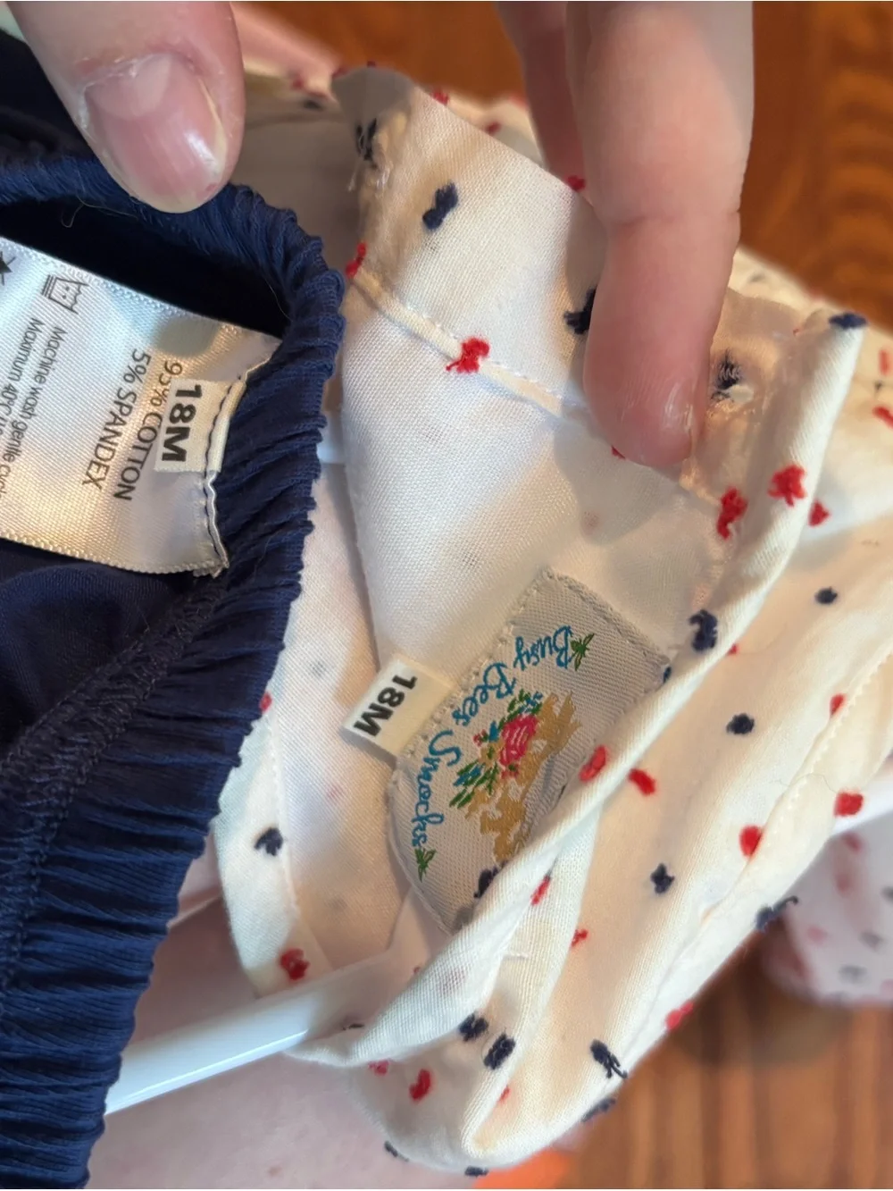Busy Bee Smocks Patriotic White Toddler Top + Navy Bloomers with Flag Embroidery